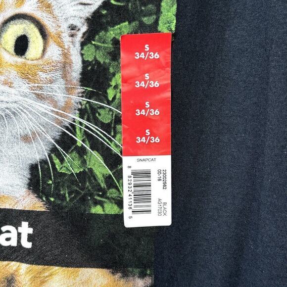 Snapcat Orange Cat Selfie Graphic Short Sleeve Black T-Shirt Men's Sz S (34/36) - Picture 6 of 12